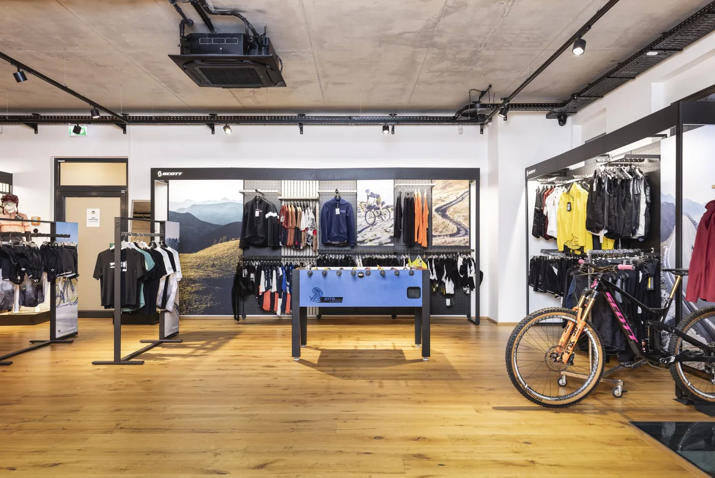 Cycling apparel and gear on the shop floor