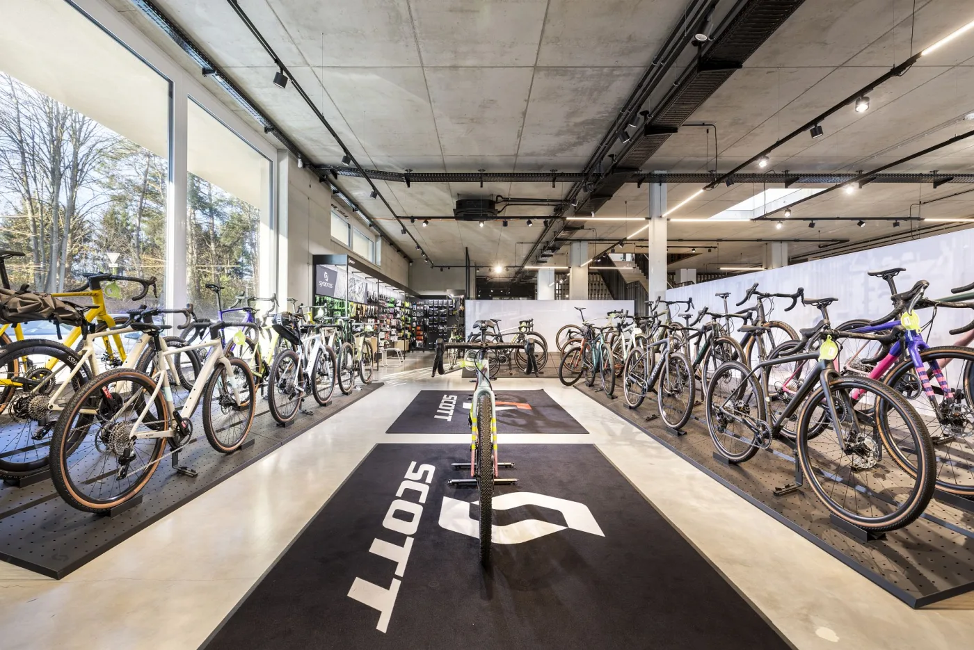 Bikes lined up on the shop floor